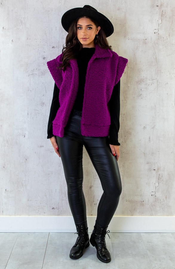 Teddy Gilet Oversized Dark Magenta – shoparchief, foto 5