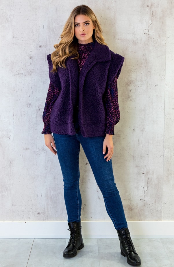 Teddy Gilet Oversized Dark Purple – shoparchief, foto 6
