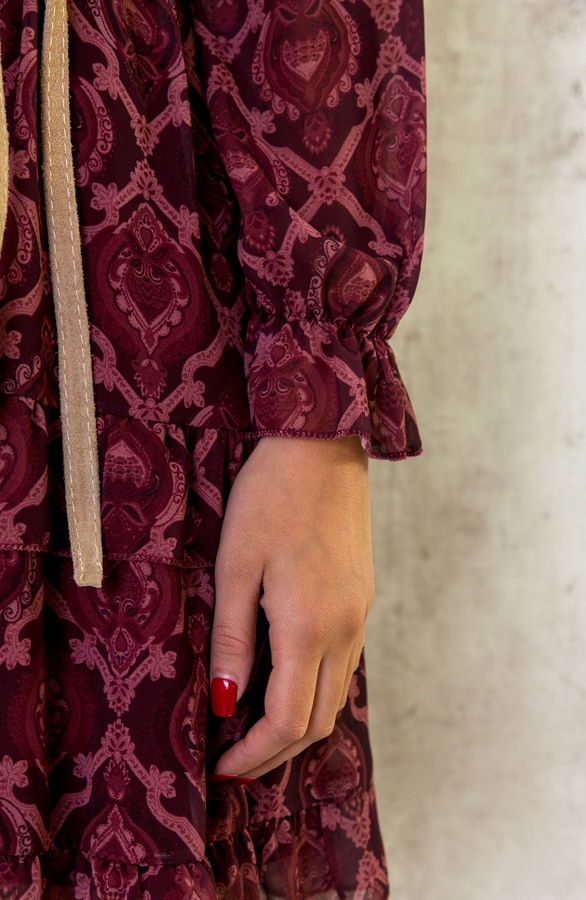 V-Hals Jurk Print Dark Pink – shoparchief, foto 6