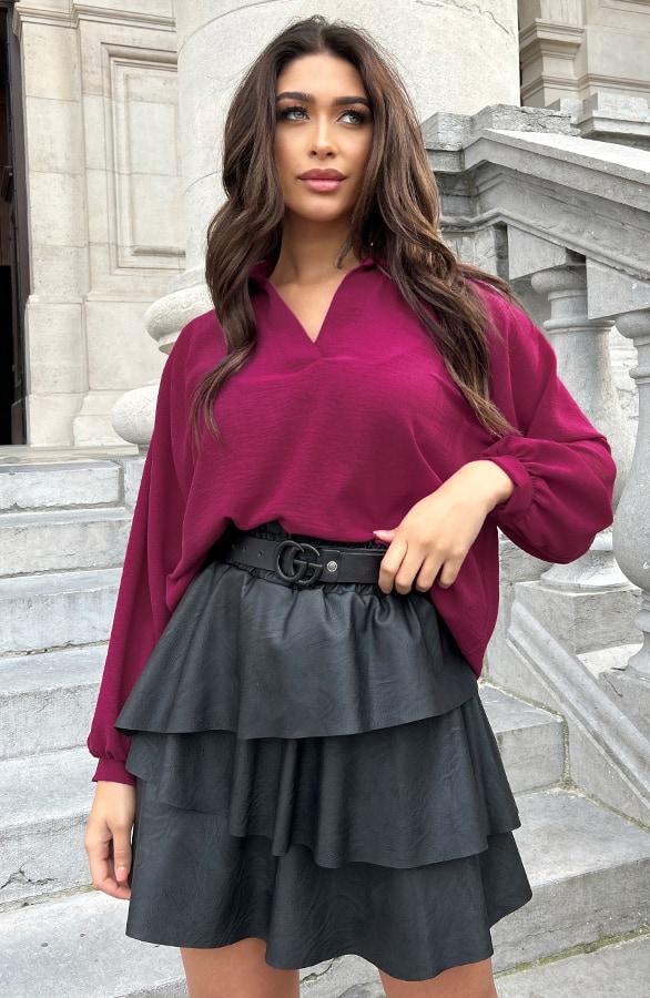 V-Hals Blouse Rome Magenta – shoparchief, foto 4