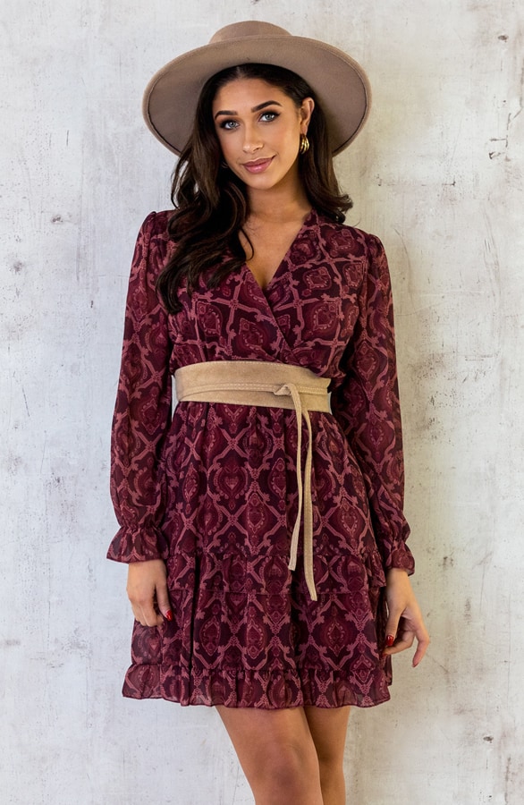 V-Hals Jurk Print Dark Pink – shoparchief, foto 2