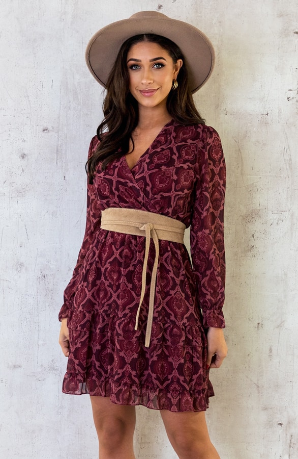 V-Hals Jurk Print Dark Pink – shoparchief