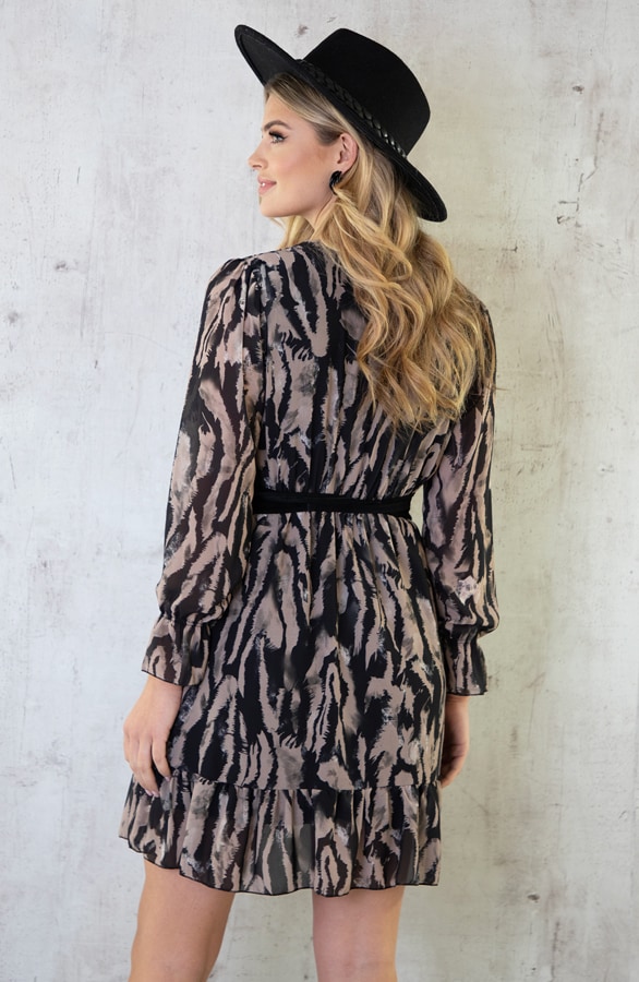 V-Hals Jurk Print Taupe – shoparchief, foto 9