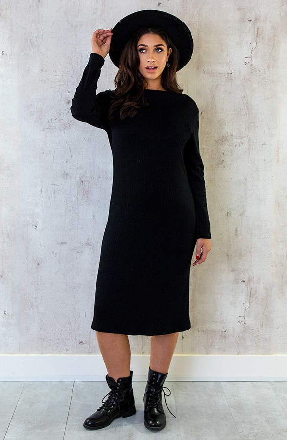 Boothals Ribstof Jurk Zwart – shoparchief, foto 3
