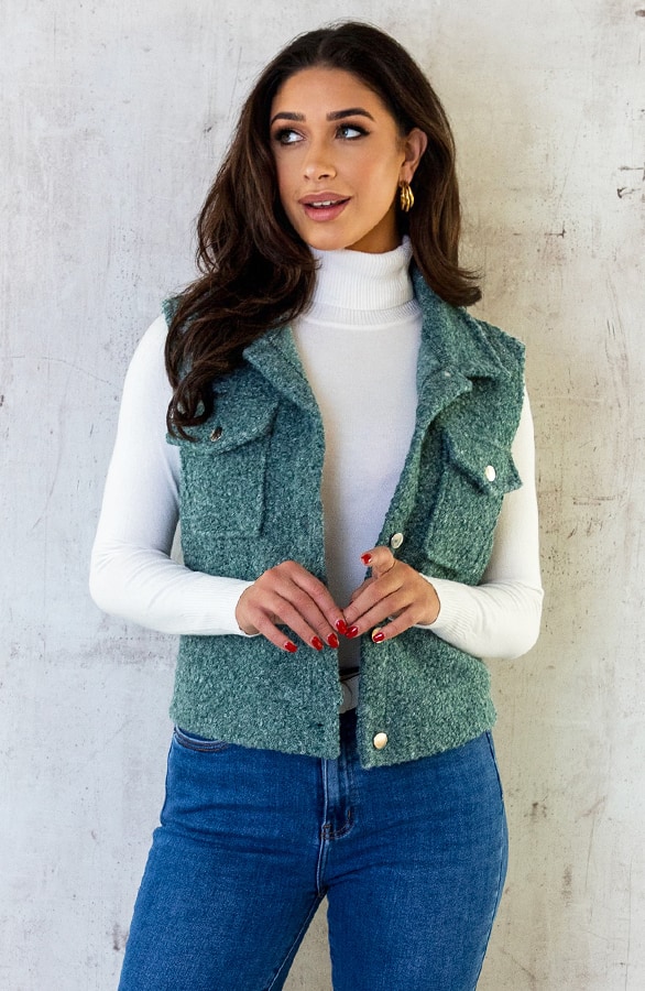 Bouclé Gilet Met Knopen Dust Mint – shoparchief, foto 2