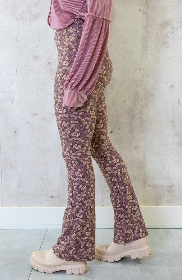 Flared Broek Bloemenprint Mauve – shoparchief, foto 3