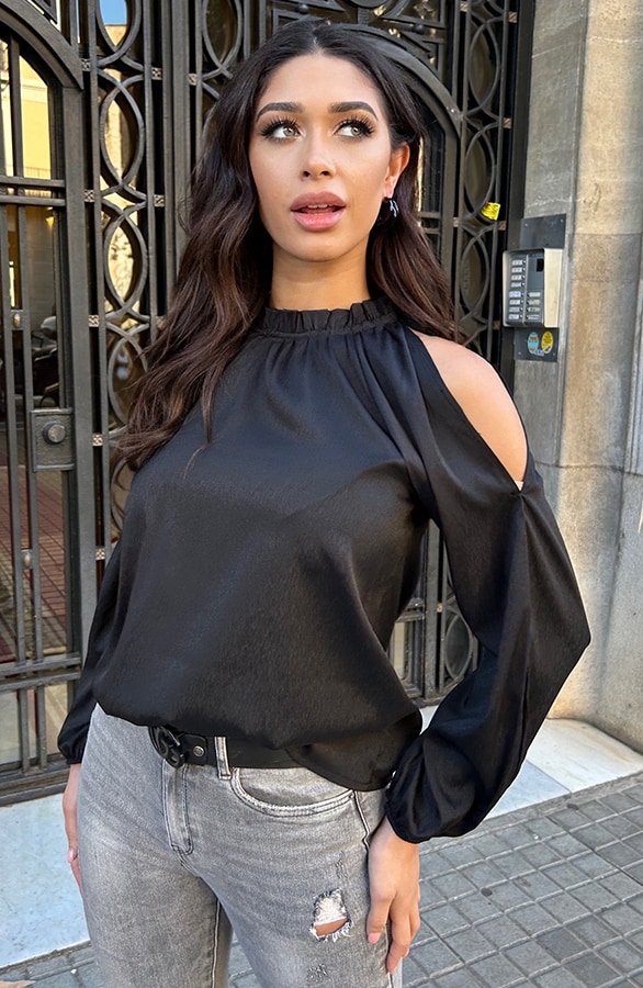 Blouse Met Cut Out Zwart – shoparchief, foto 5