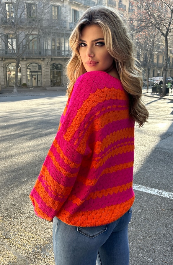Boho Knitted Sweater Fuchsia – shoparchief, foto 5
