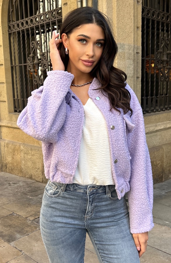 Bouclé Bomber Jacket Lila – shoparchief