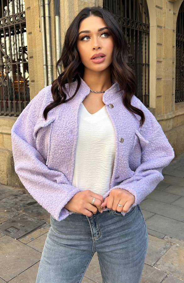 Bouclé Bomber Jacket Lila – shoparchief, foto 2