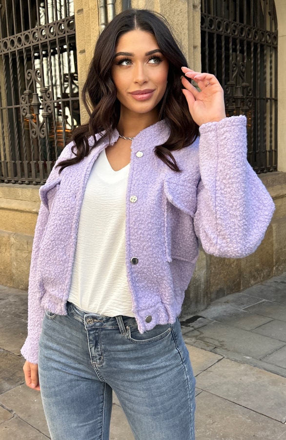 Bouclé Bomber Jacket Lila – shoparchief, foto 4