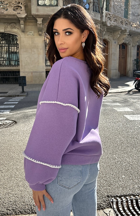 Gestreepte Detail Sweater Paars Ecru – shoparchief, foto 3