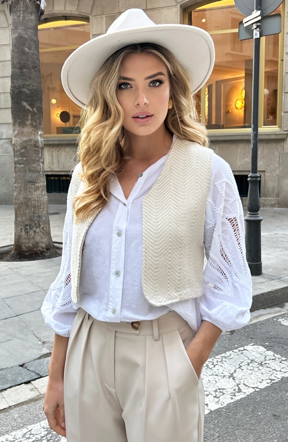 Gilet Woven Exclusive Beige – shoparchief, foto 3