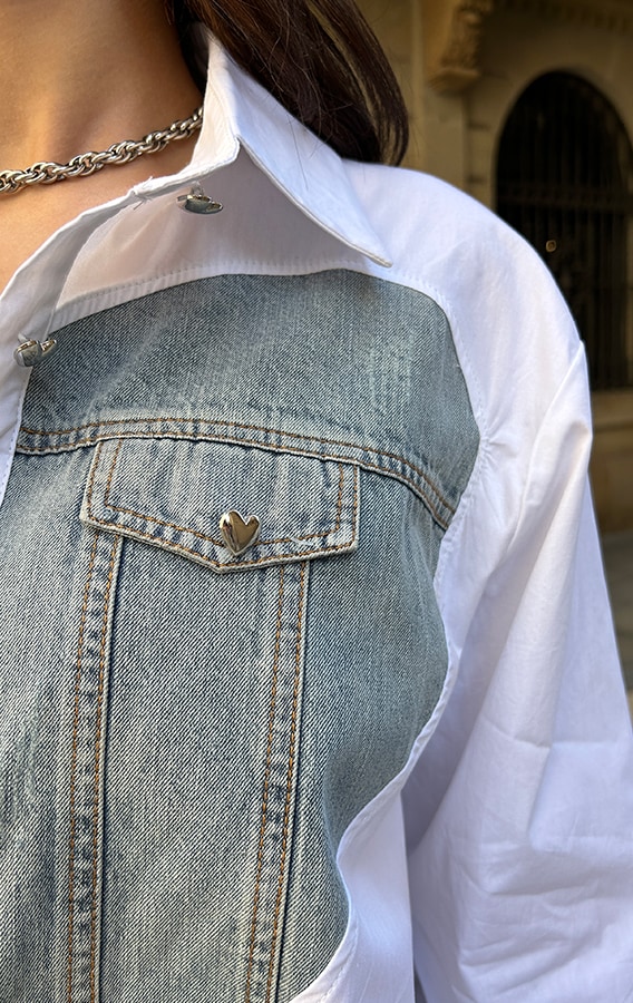Heart Blouse Katoen White – shoparchief, foto 6