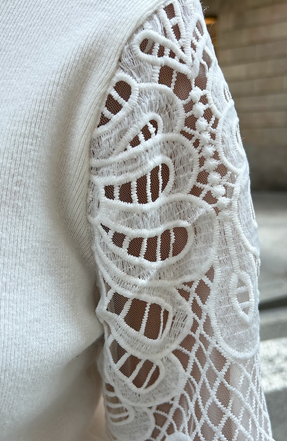 Lace Sleeve Soft Trui Off White – truien, foto 10