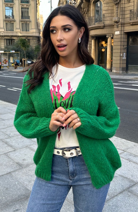 Oversized Knitted Vest Bright Green – shoparchief, foto 3