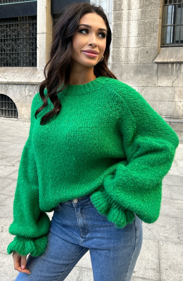 Oversized Soft Trui Ruffle Bright Green – shoparchief