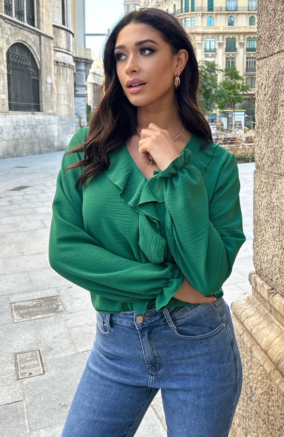 Ruches Detailed Blouse Bright Green – shoparchief, foto 3