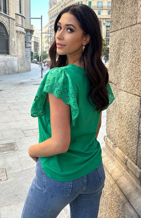 Ruffle Embroidery Top Bright Green – shoparchief, foto 5