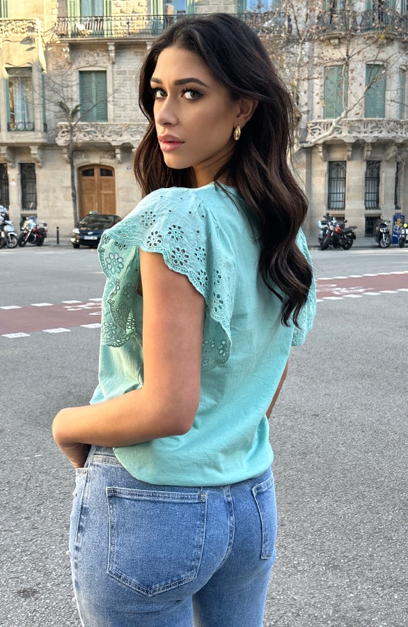 Ruffle Embroidery Top Mint – shoparchief, foto 10