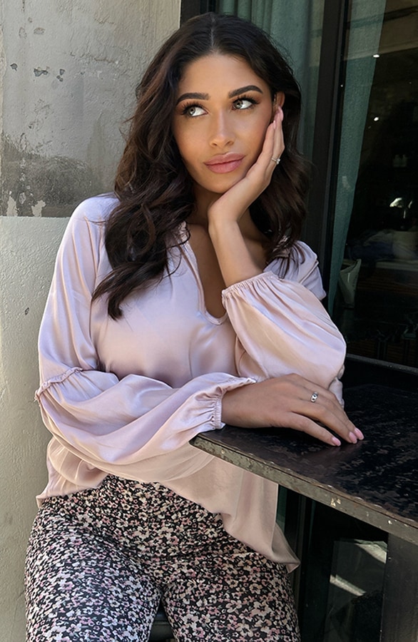 Silk Ruffle Blouse Roze – shoparchief, foto 2