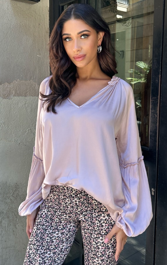 Silk Ruffle Blouse Roze – shoparchief, foto 3
