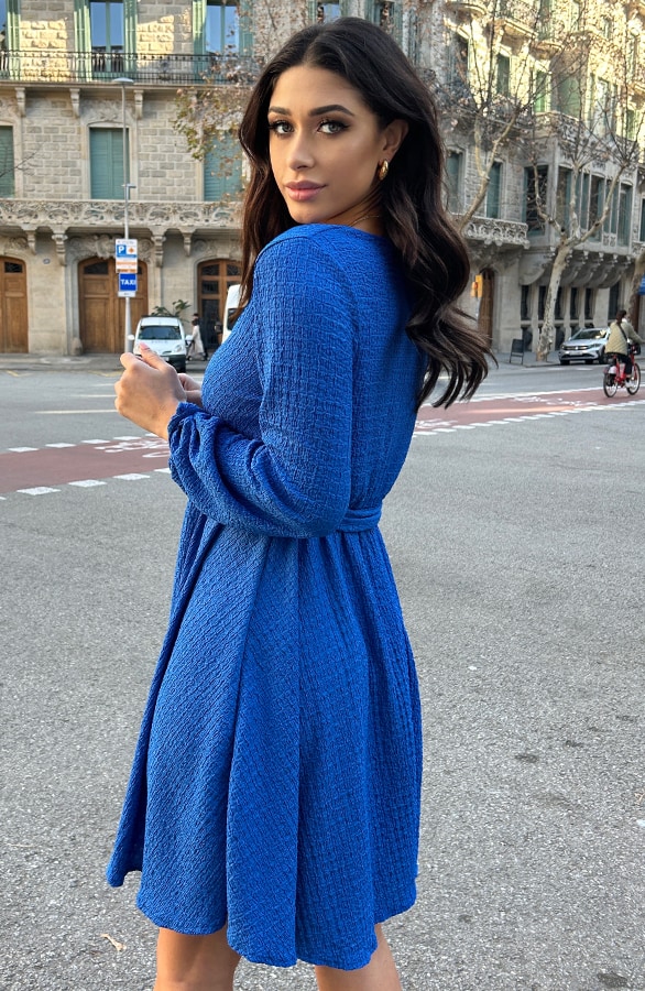 Smocked Jurk V-Hals Kobalt – shoparchief, foto 9