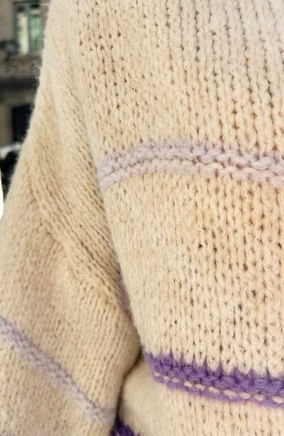 Soft Oversized Trui Stripes Ecru Paars – shoparchief, foto 5