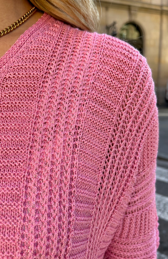 V-Hals Gehaakte Lurex Trui Pink – shoparchief, foto 7