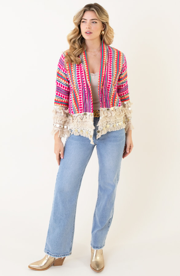 Boho Cardigan Handmade Fuchsia – shoparchief, foto 4