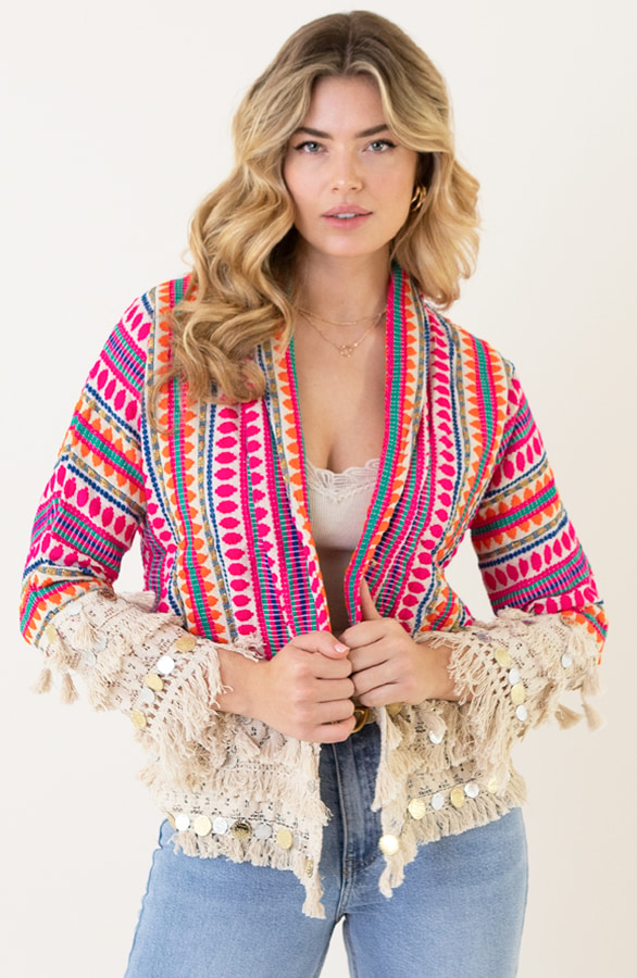 Boho Cardigan Handmade Fuchsia – shoparchief