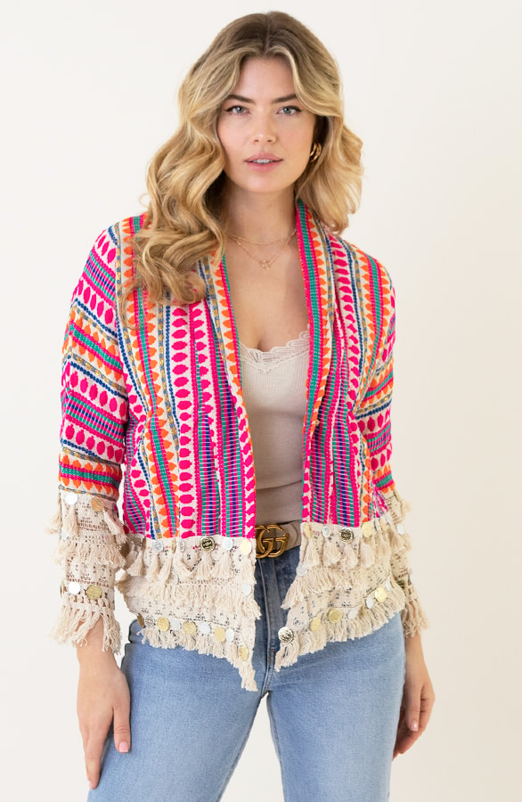 Boho Cardigan Handmade Fuchsia – shoparchief, foto 2