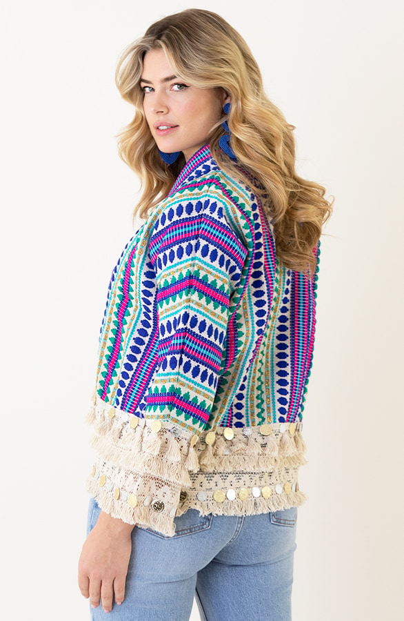 Boho Cardigan Handmade Kobalt – shoparchief, foto 3