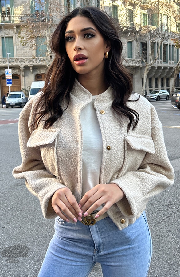 Boucle Bomber Jacket Beige – jassen, foto 7