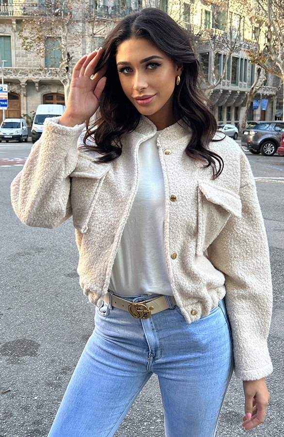 Boucle Bomber Jacket Beige – jassen, foto 5