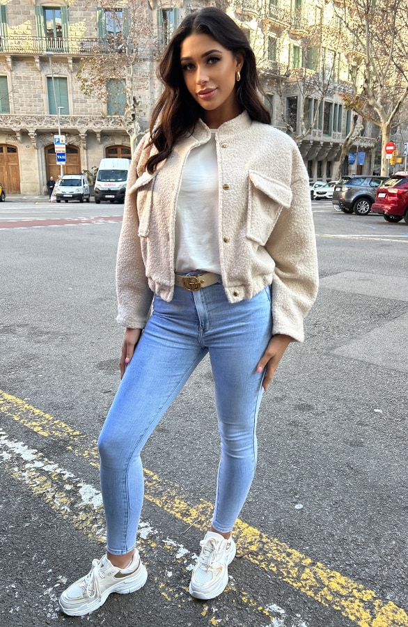 Boucle Bomber Jacket Beige – jassen, foto 9