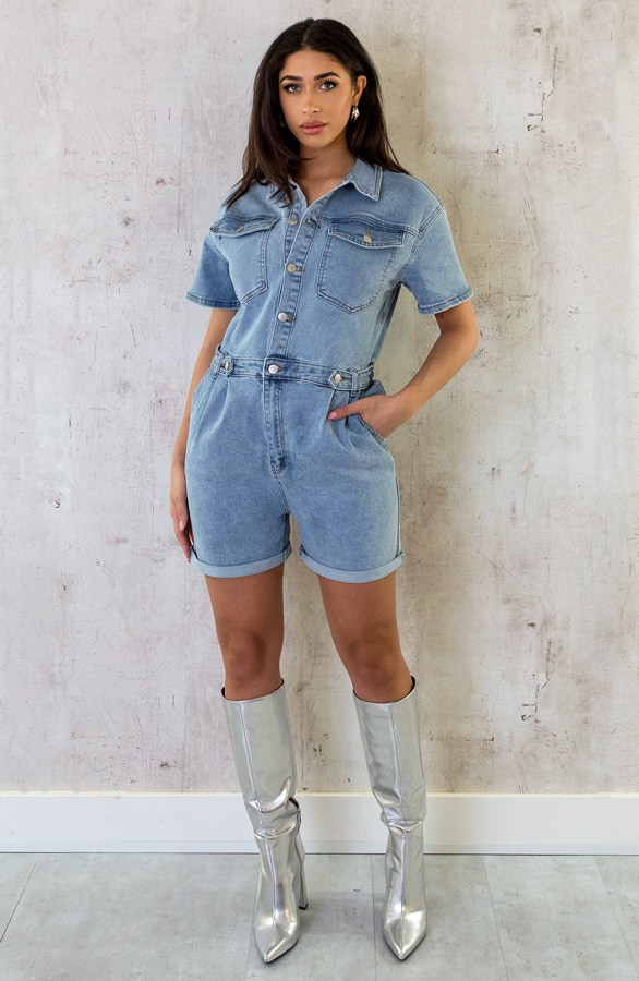 Denim Stretch Playsuit – shoparchief, foto 3