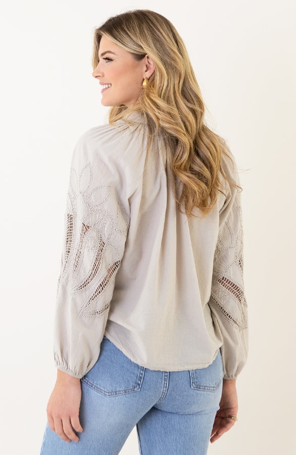Embroidery Blouse Oversized Cotton Beige – shoparchief, foto 3