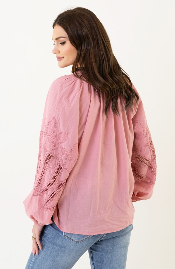 Embroidery Blouse Oversized Cotton Dust Roze – shoparchief, foto 3