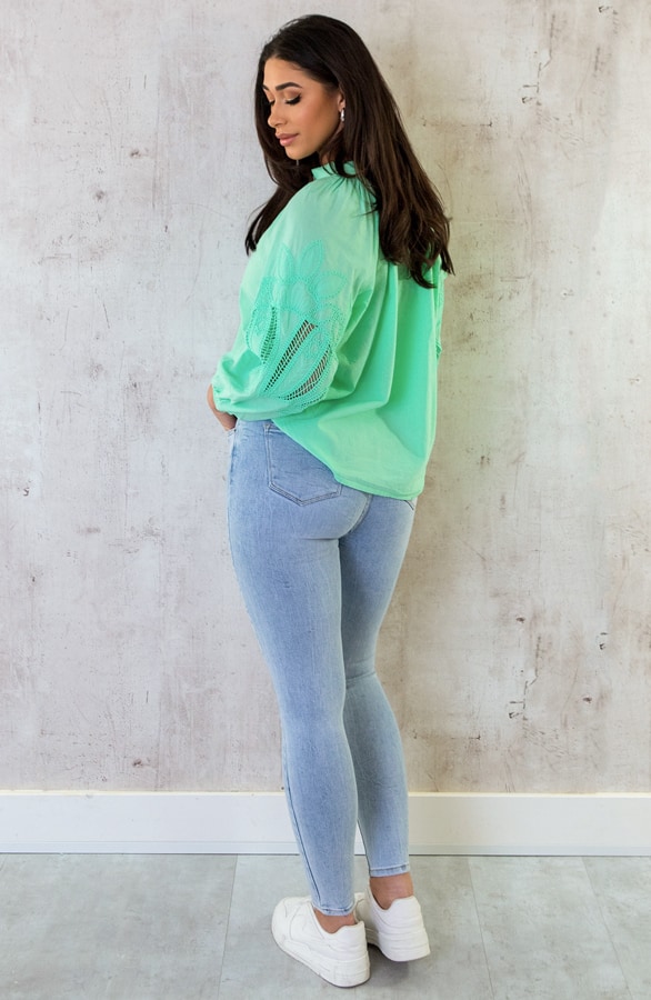 Embroidery Blouse Oversized Cotton Lime – shoparchief, foto 4