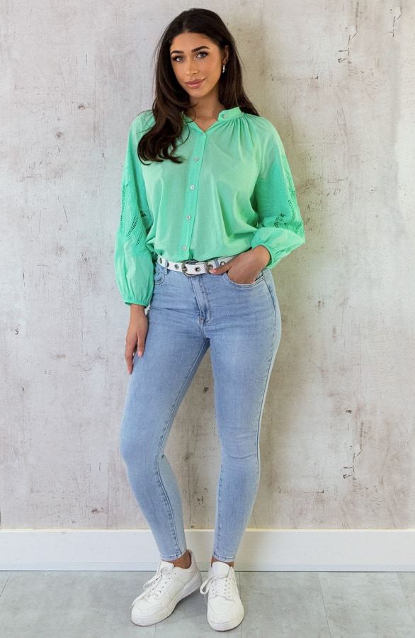Embroidery Blouse Oversized Cotton Lime – shoparchief, foto 3