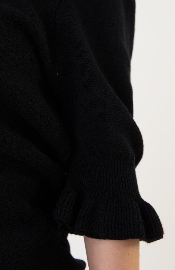 Knitted Pofmouwen Ruffle Top Zwart – tops, foto 7
