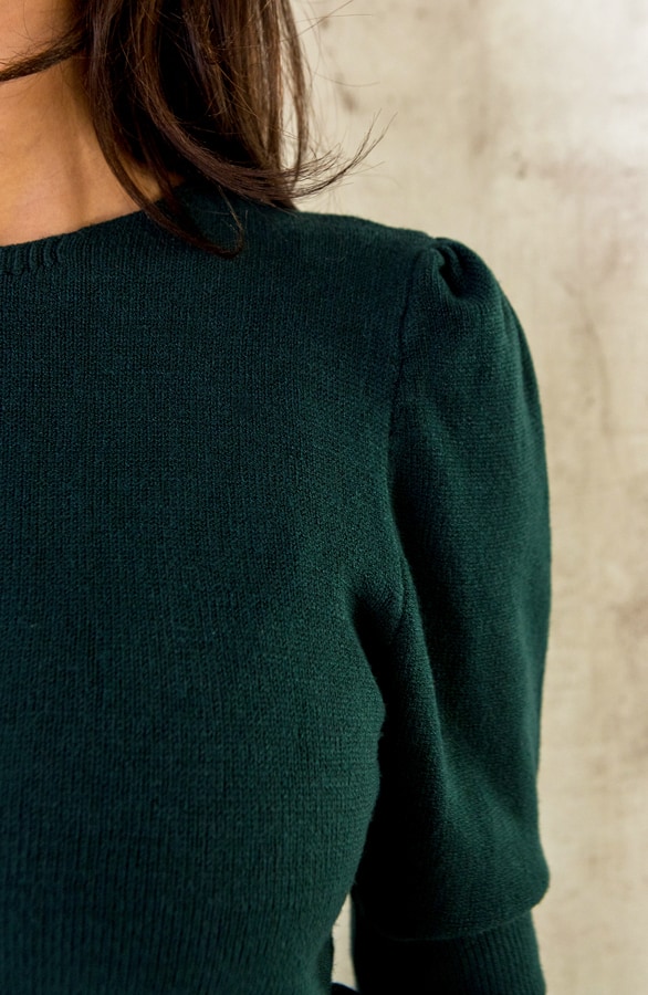 Knitted Top Met Pofmouwen Smaragd – shoparchief, foto 8