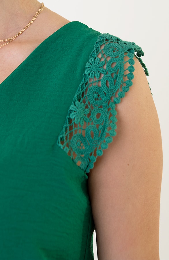 Lace V-Hals Top Dames Bright Green – shoparchief, foto 7