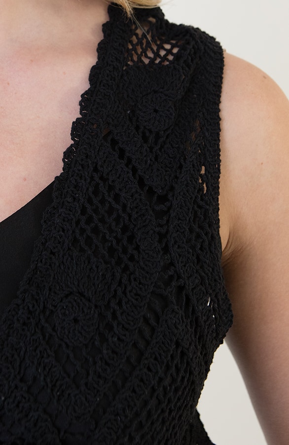 Lang Gehaakt Gilet Boho Zwart – shoparchief, foto 11