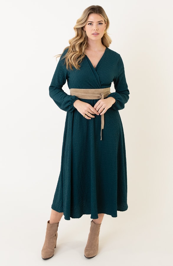 Maxi Jurk Smocked V-hals Smaragd – shoparchief, foto 3