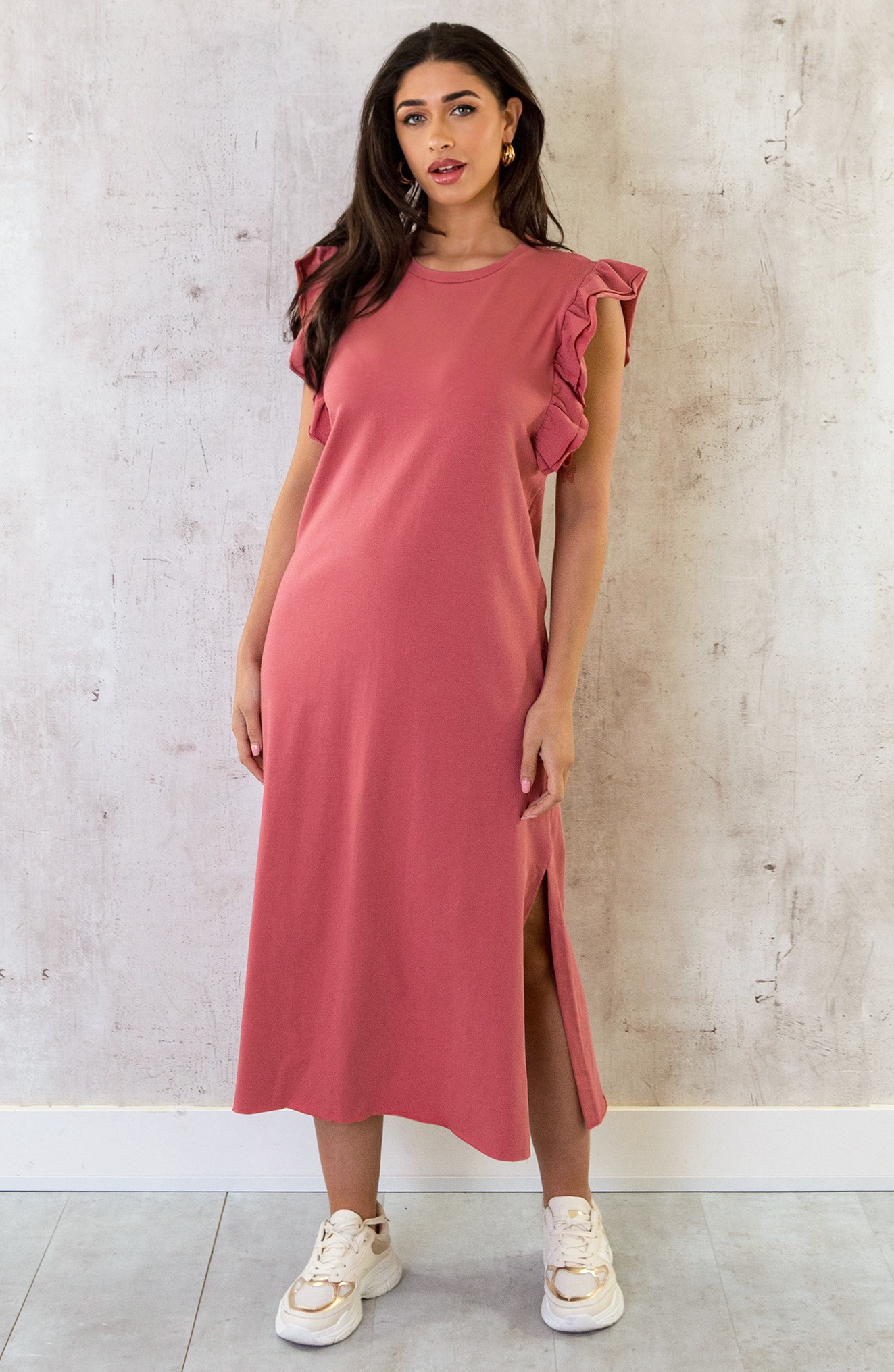Maxi Split Jurk Ruffle Dust Roze – shoparchief, foto 8
