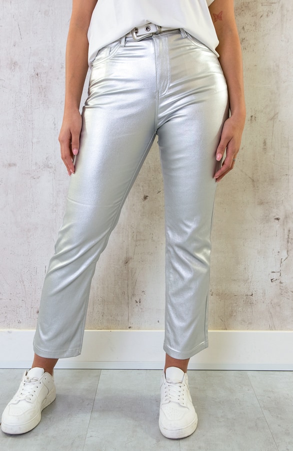 Metallic Broek Dames Zilver – shoparchief