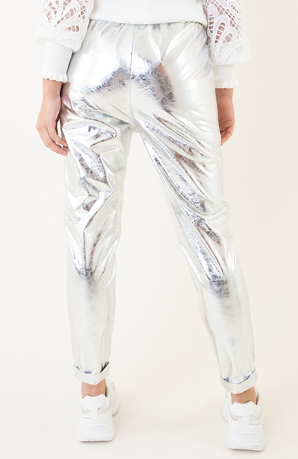 Metallic Foil Dames Broek Zilver – shoparchief, foto 3