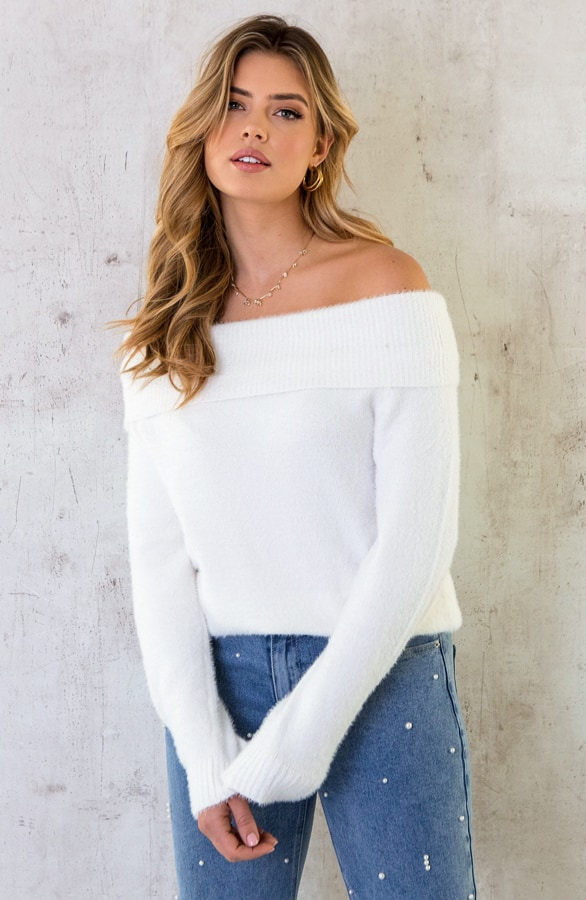 Off Shoulder Trui Off White – shoparchief, foto 3